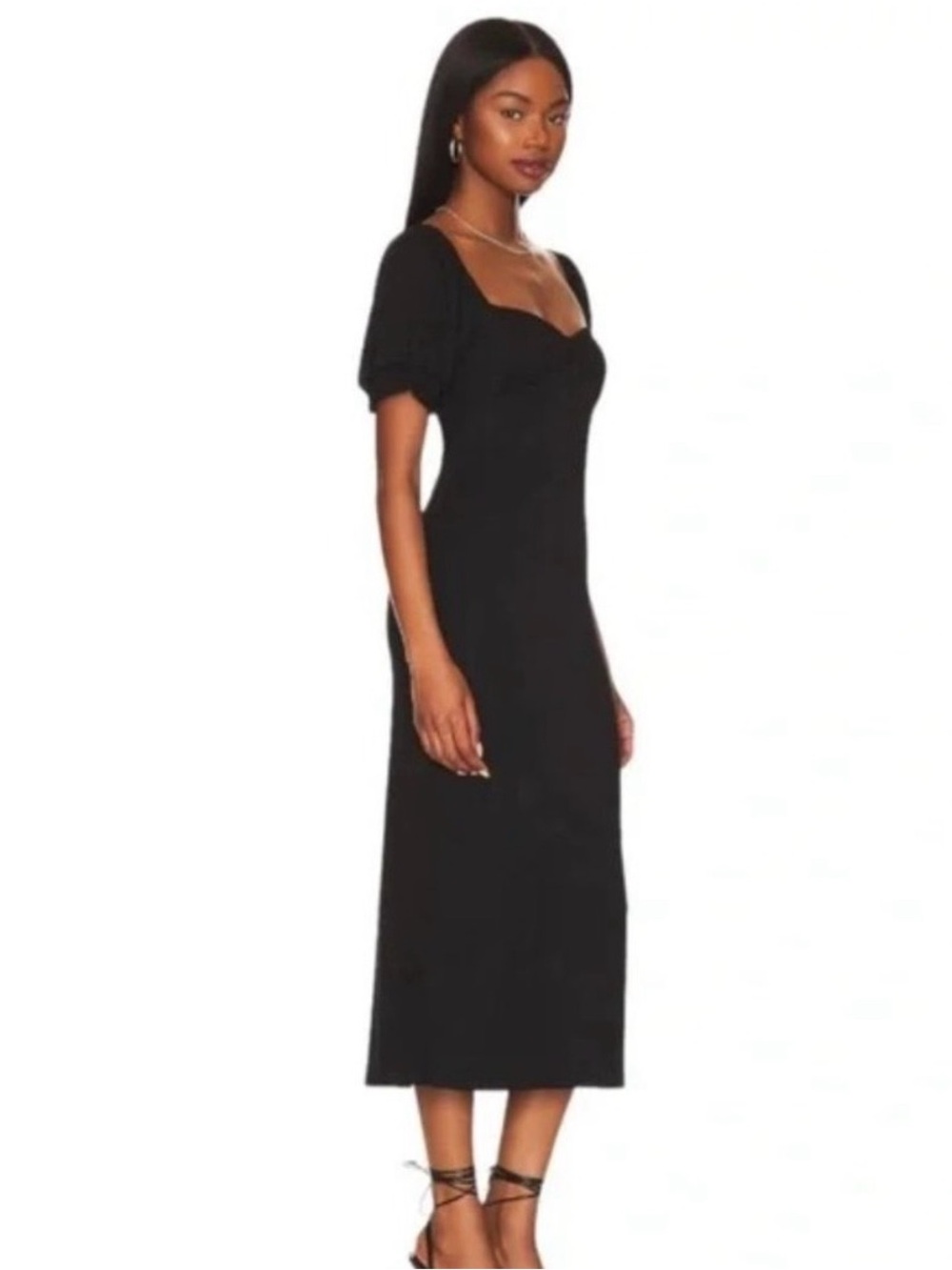 Free People Black Midi Dress with Sweetheart Neckline - Picture 4 of 7